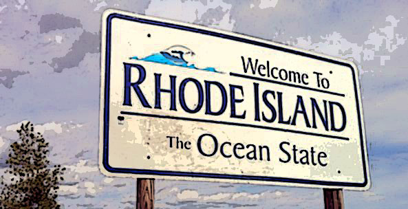 Pachaug Trail - "Welcome to Rhode Island sign" at Beach Pond, Hope Valley, RI
